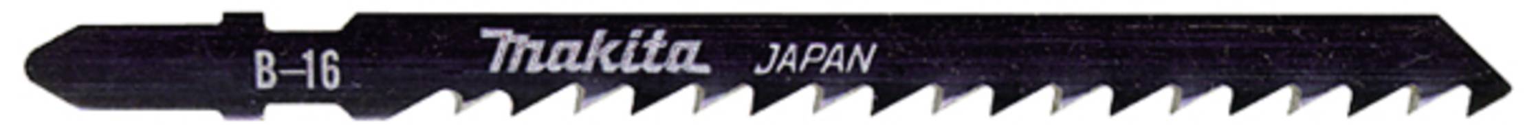 Lame de scie noire portant l'inscription 'Makita JAPAN'. Dents d'un seul côté. Marquage 'B-16'.