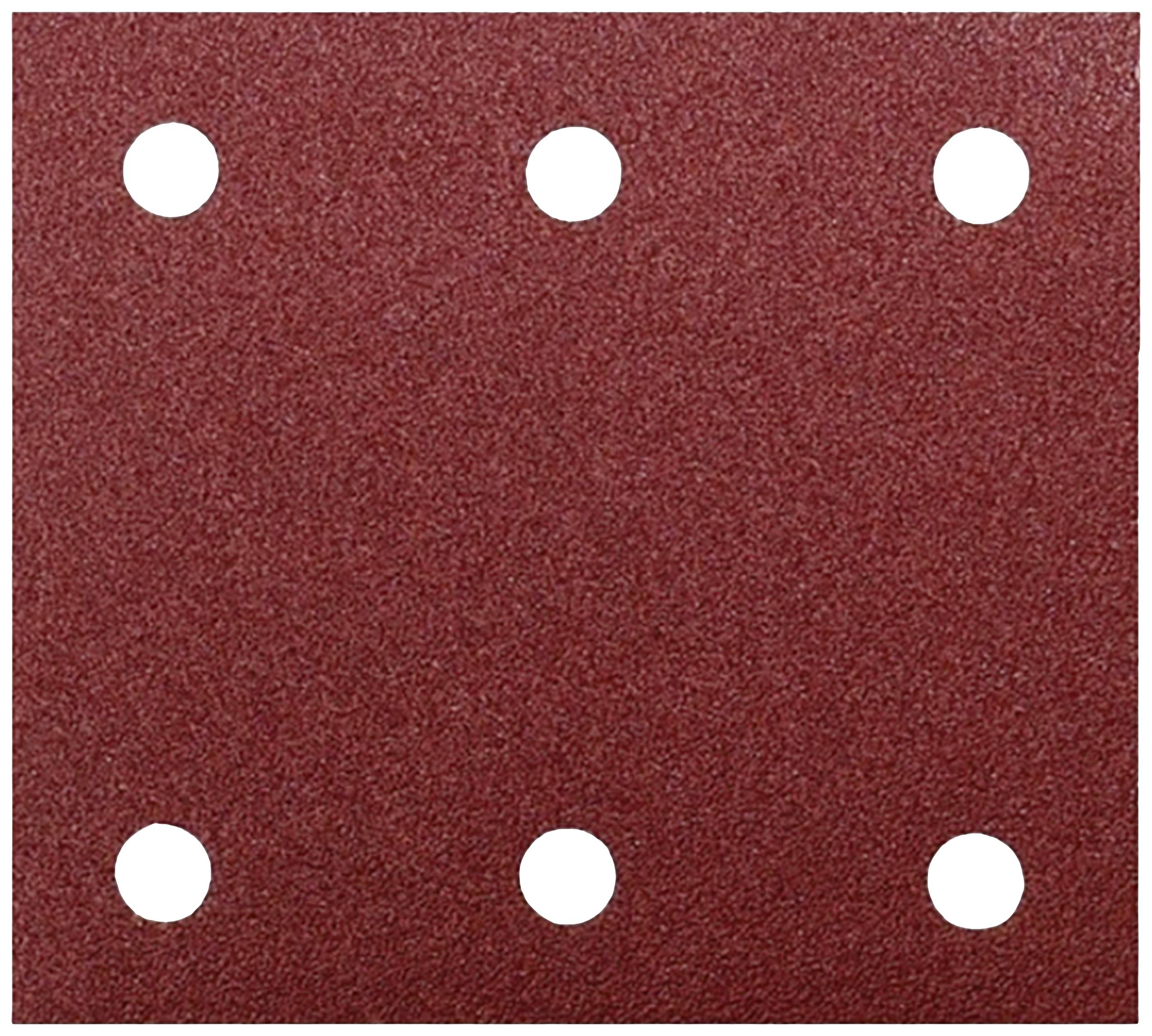 Papier de verre rouge avec six trous régulièrement espacés.
