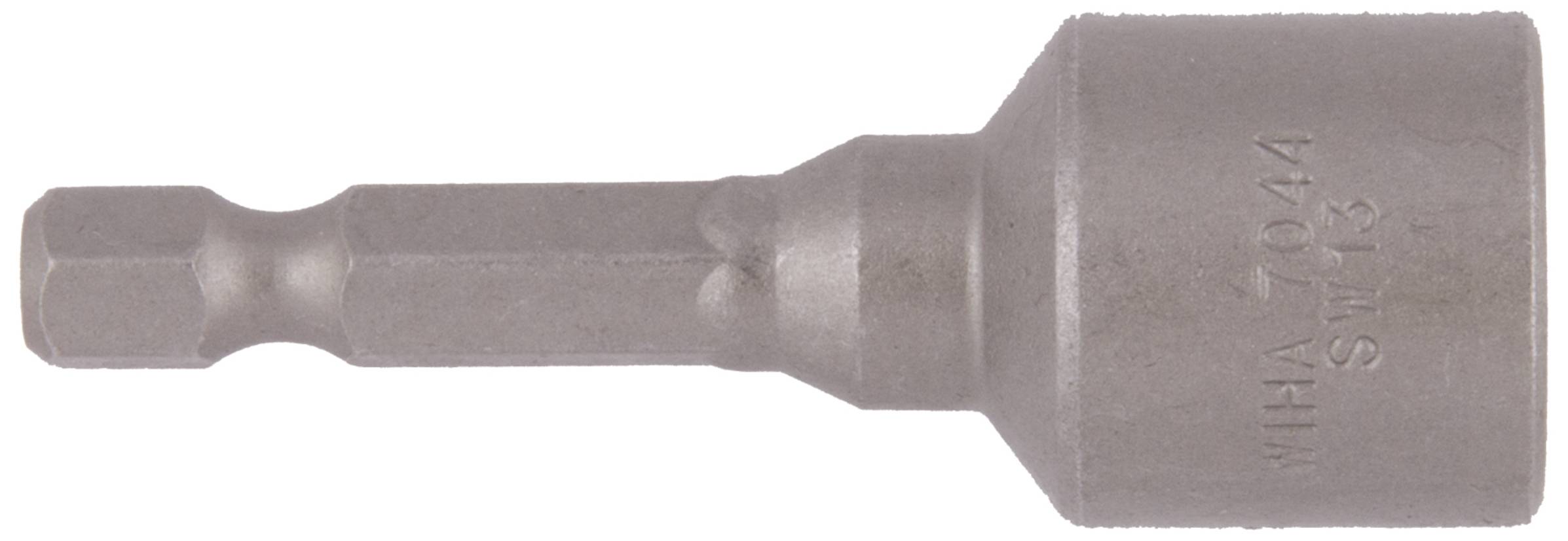 Tournevis à douille magnétique à emmanchement hexagonal avec texte gravé 'WIHA 7044 SW 13', outil destiné à la fixation des écrous et des vis.