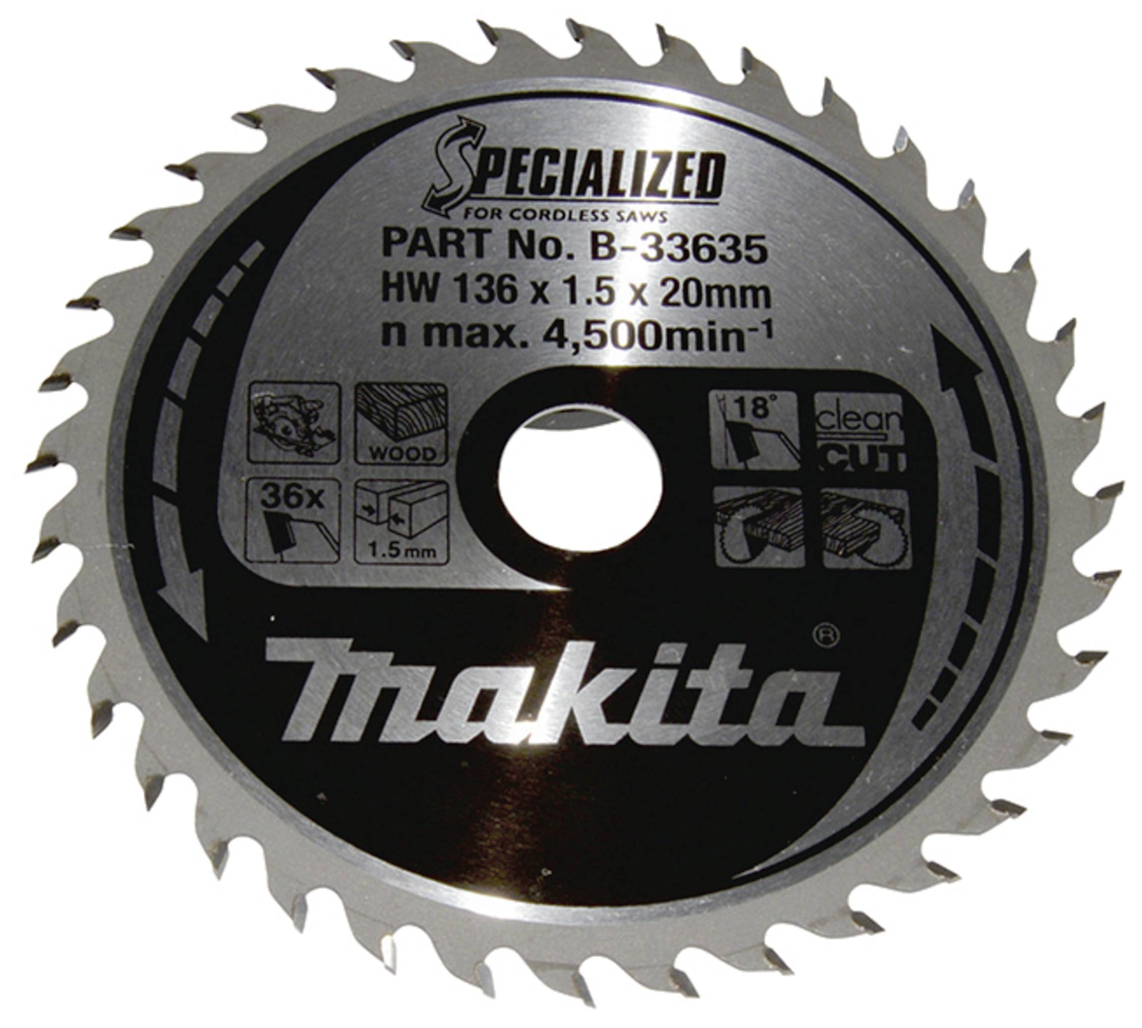 Makita SPECIALIZED B-33635 Lame de scie circulaire au carbure 136 x 20 x 1 mm Nombre de dents: 36 1 pc(s)