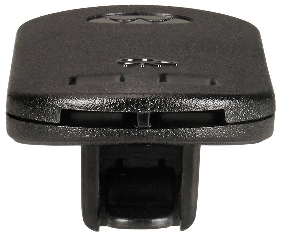 Gros plan d'un connecteur électrique en plastique noir ou d'un boîtier de capteur avec une ouverture rectangulaire et une languette de verrouillage.