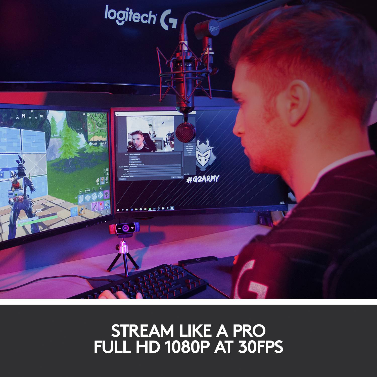 Webcam Full HD 1920 x 1080 Pixel Logitech C922 Pro Stream pied de support, support à pince