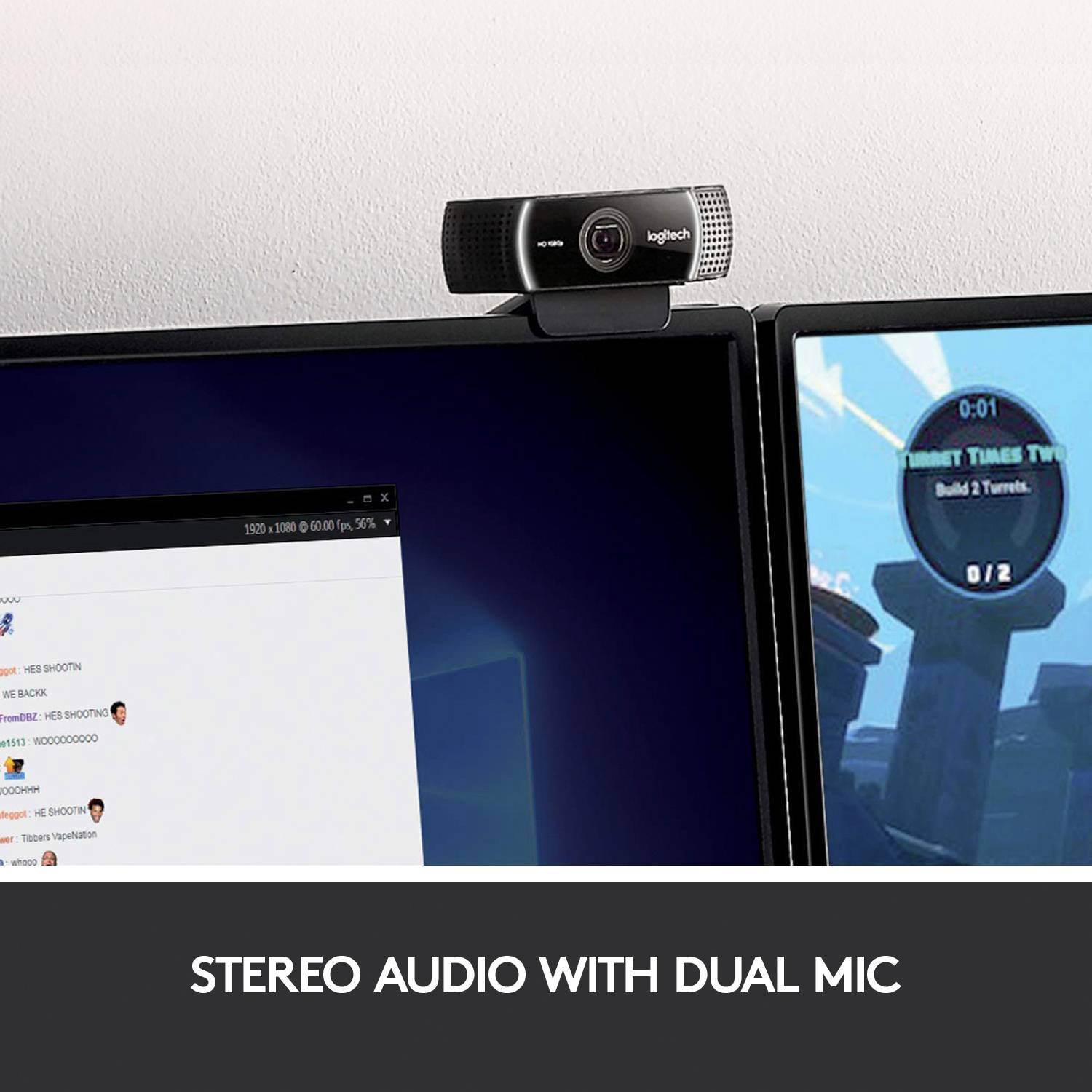 Webcam Full HD 1920 x 1080 Pixel Logitech C922 Pro Stream pied de support, support à pince