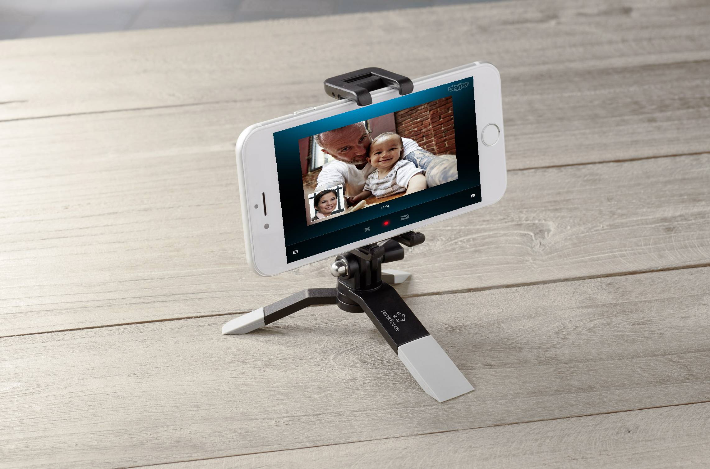 Mini-trépied Renkforce noir, blanc avec support pour smartphone