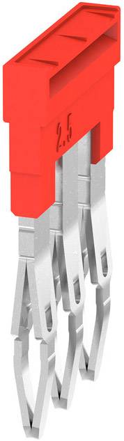 Un élément de connecteur rouge, rectangulaire, doté de quatre broches métalliques argentées, pouvant être utilisé dans des applications électroniques.