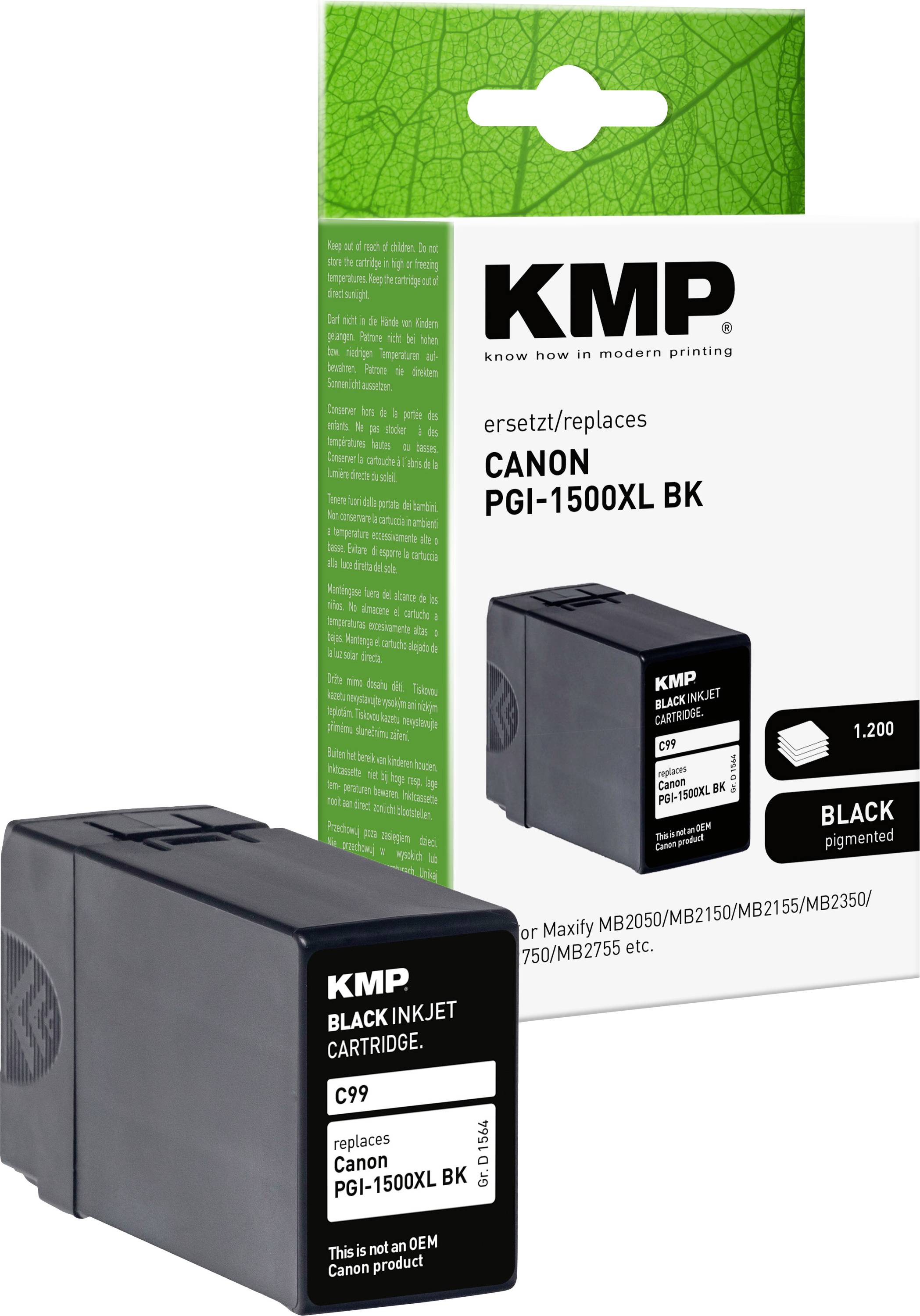 KMP Encre remplace Canon PGI-1500BK XL compatible noir C99 1564,0001