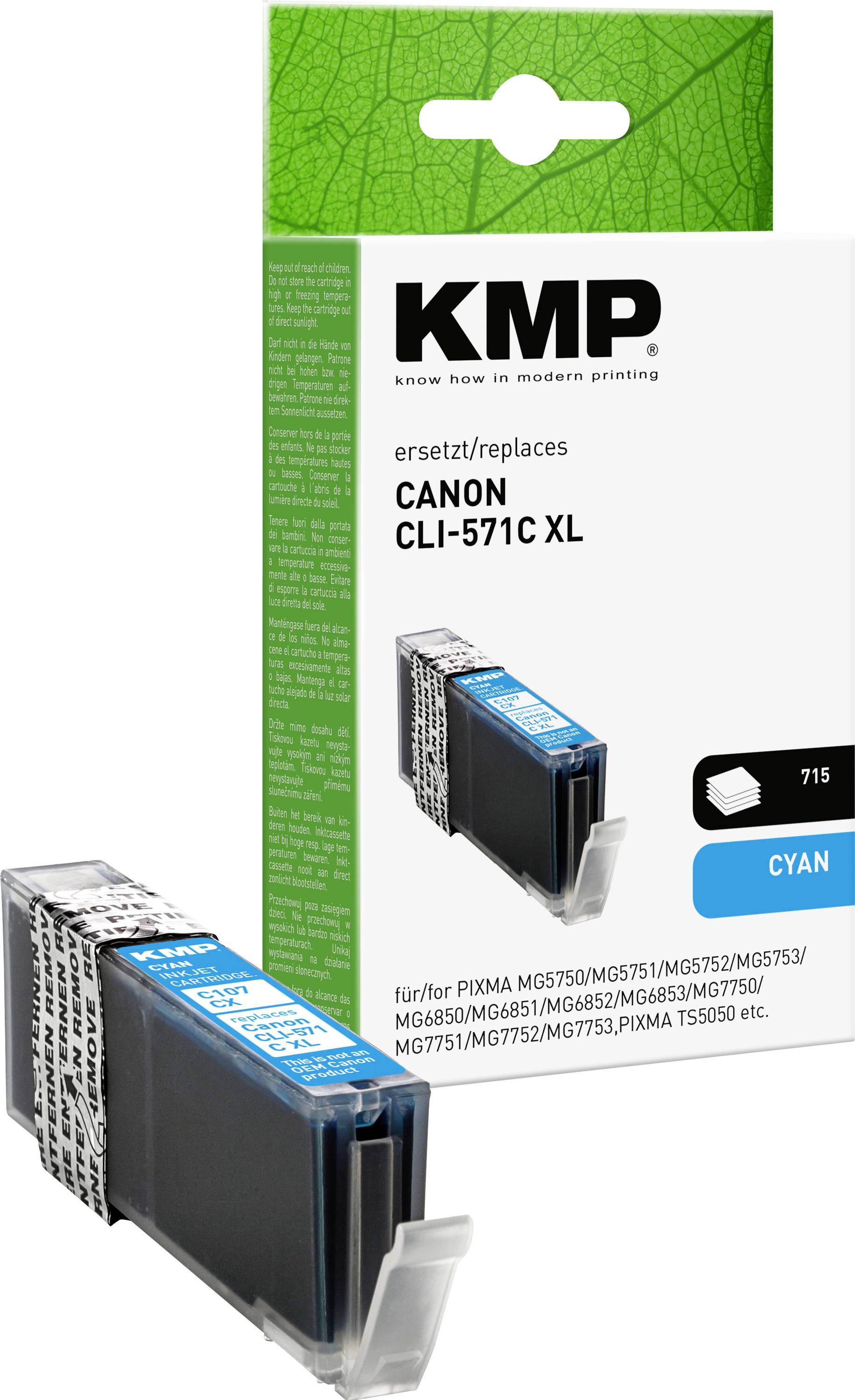 KMP Encre remplace Canon CLI-571C XL compatible cyan C107CX 1569,0003