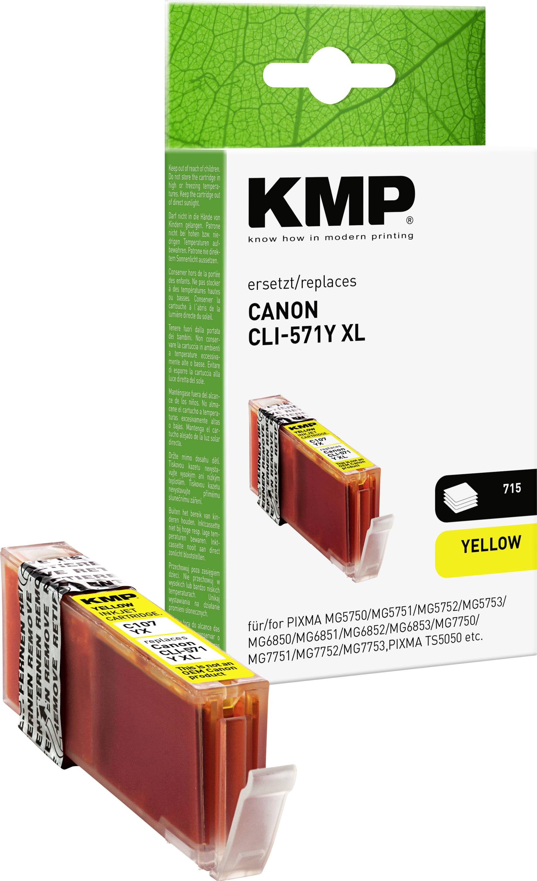 KMP Encre remplace Canon CLI-571Y XL compatible jaune C107YX 1569,0009