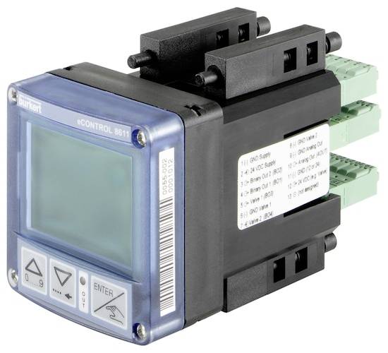 Régulateur électronique avec écran et touches de commande, utilisé pour contrôler les flux de liquides ou de gaz dans des applications industrielles.