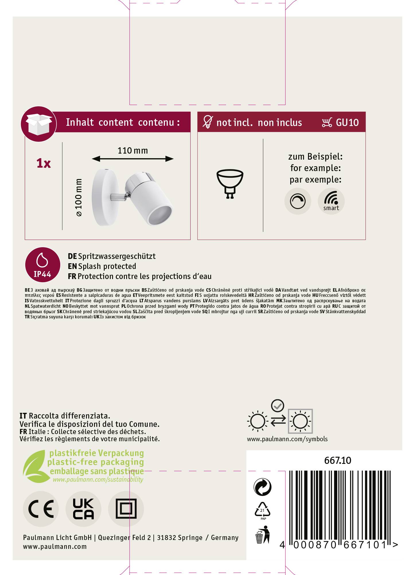 Applique pour salle de bain Paulmann Zyli GU10 10 W blanc, chrome IP44