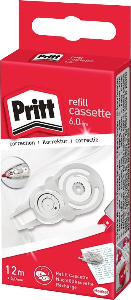 Cassette de recharge Pritt, 6,0 mm, 12 m. Recharge de ruban correcteur pour dérouleurs de ruban.