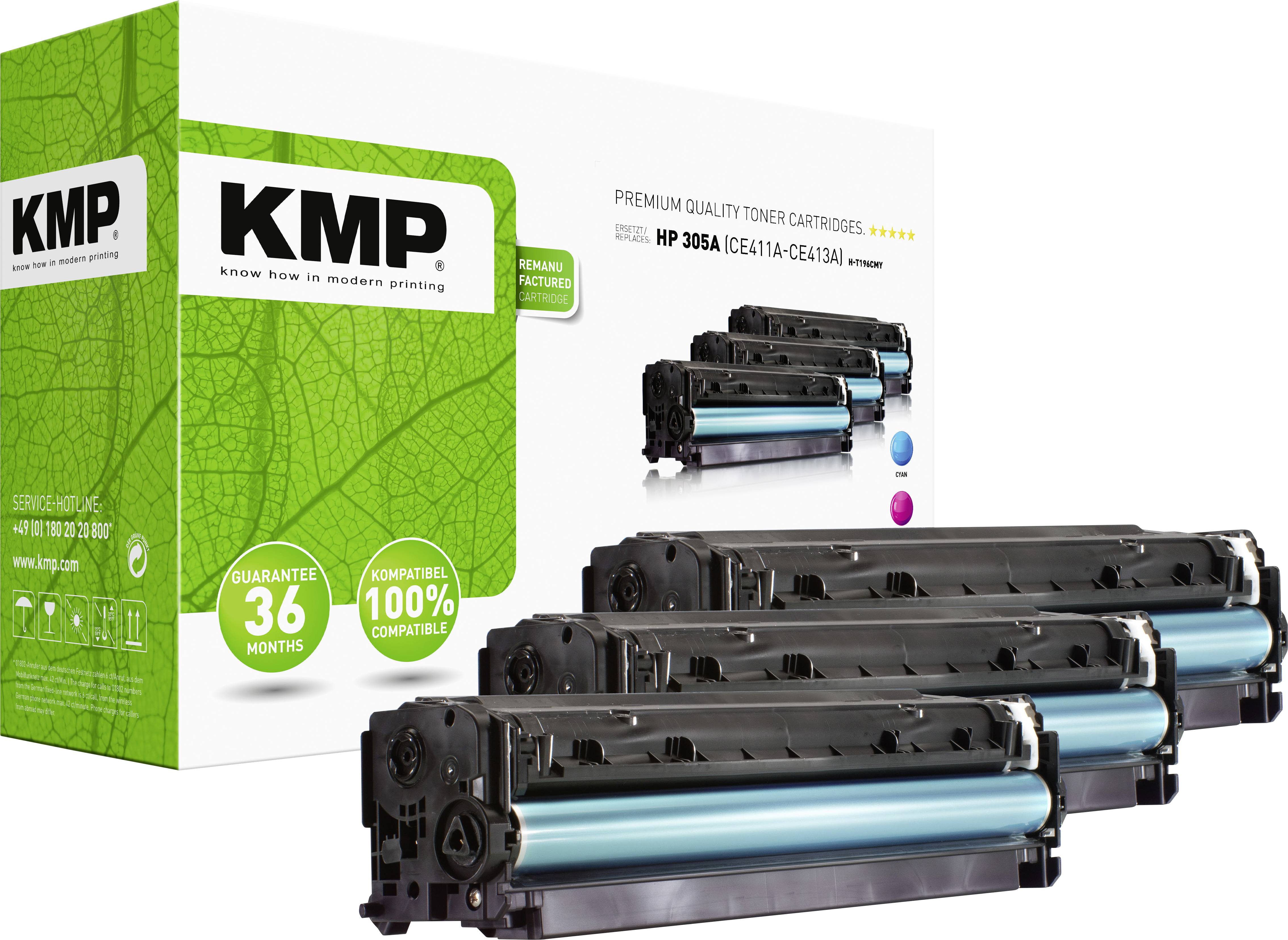KMP Toner remplace HP 305A, CE411A, CE412A, CE413A compatible pack bundle cyan, magenta, jaune 3400 pages H-T196 CMY 1233,0030
