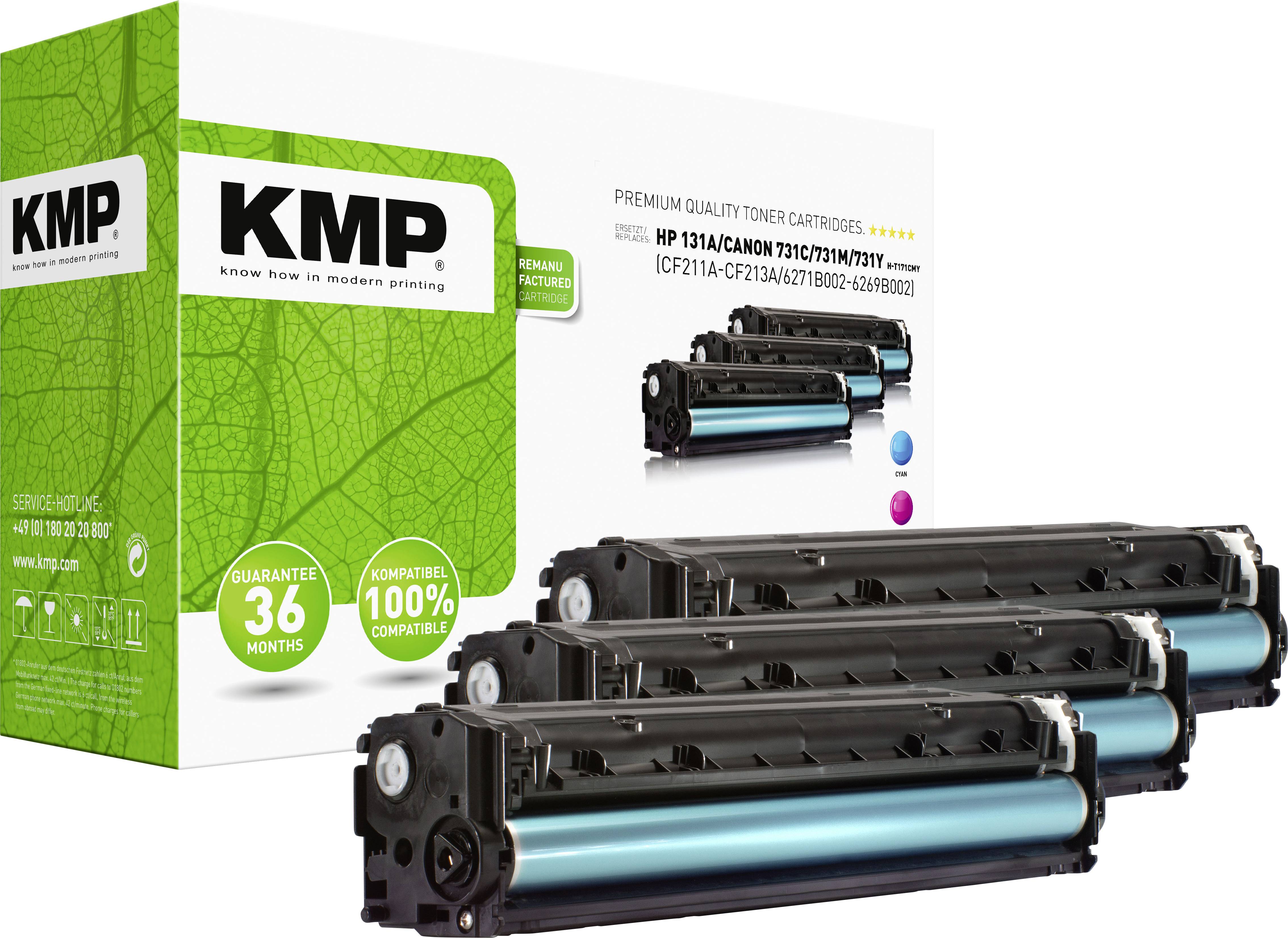KMP Toner remplace HP 131A, CF211A, CF212A, CF213A compatible pack bundle cyan, magenta, jaune 1800 pages H-T171 CMY 1236,0030