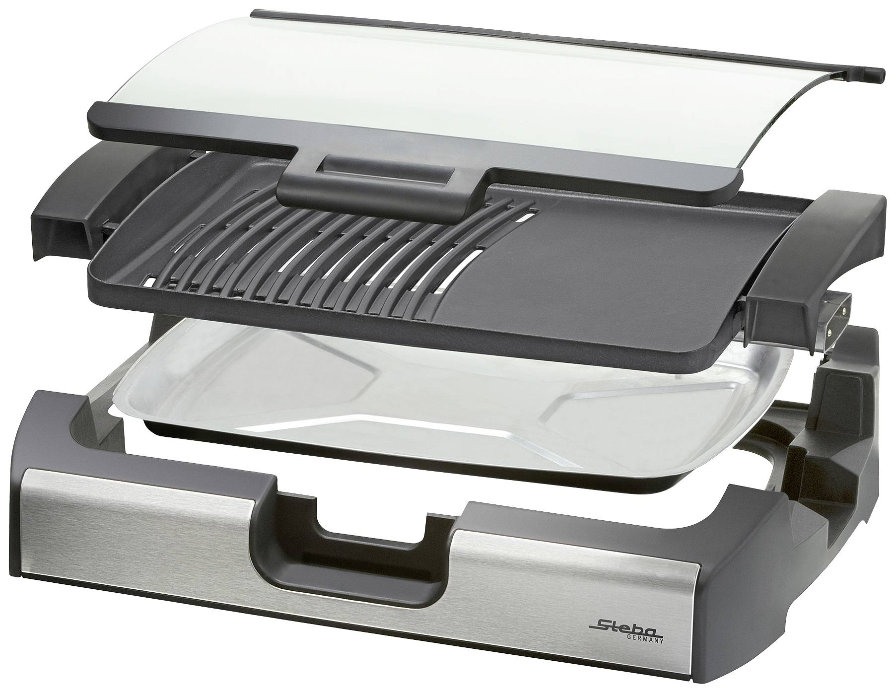 Steba VG 200 table Barbecue électrique avec couvercle en verre noir, verre