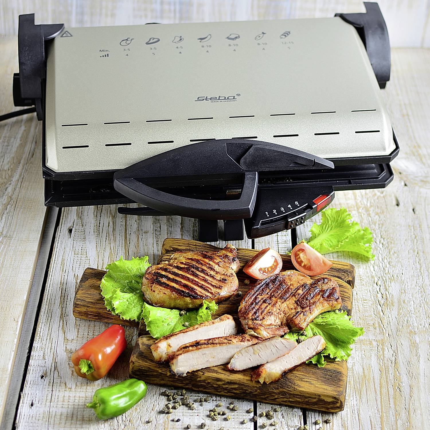 Steba PG 4.4 électrique Grill à contact avec réglage manuel de la température champagne, noir