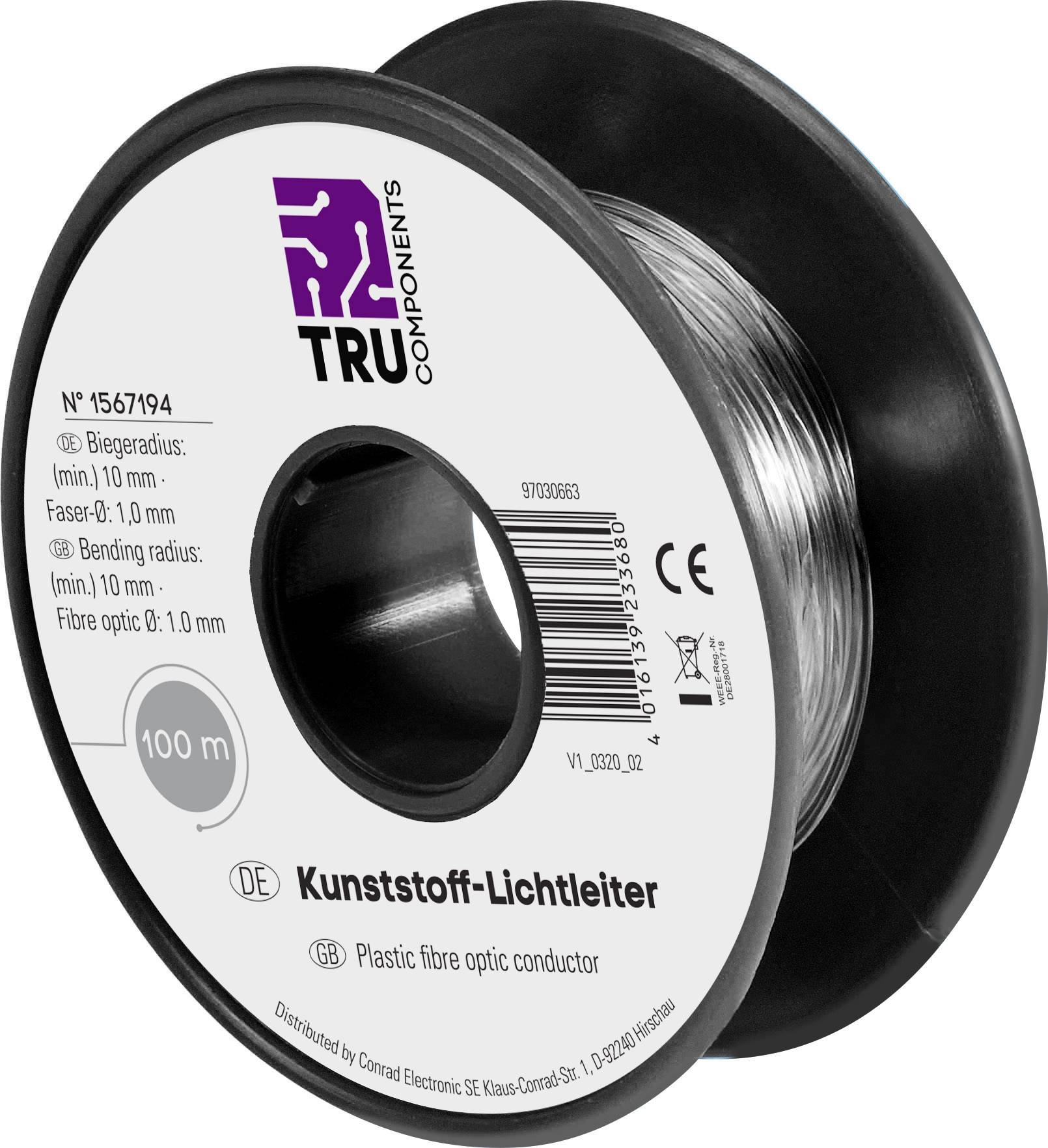 Bobine de 100 m de fibres optiques en plastique. Rayon de courbure de 10 mm. Fabricant TRU Components.