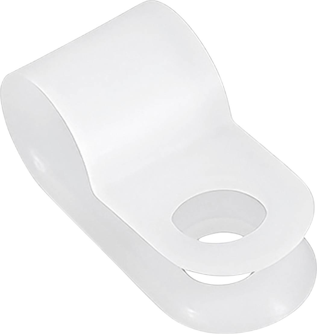 Charnière ou support de montage de siège de toilettes en plastique blanc avec un trou circulaire, présenté sur un fond uni.