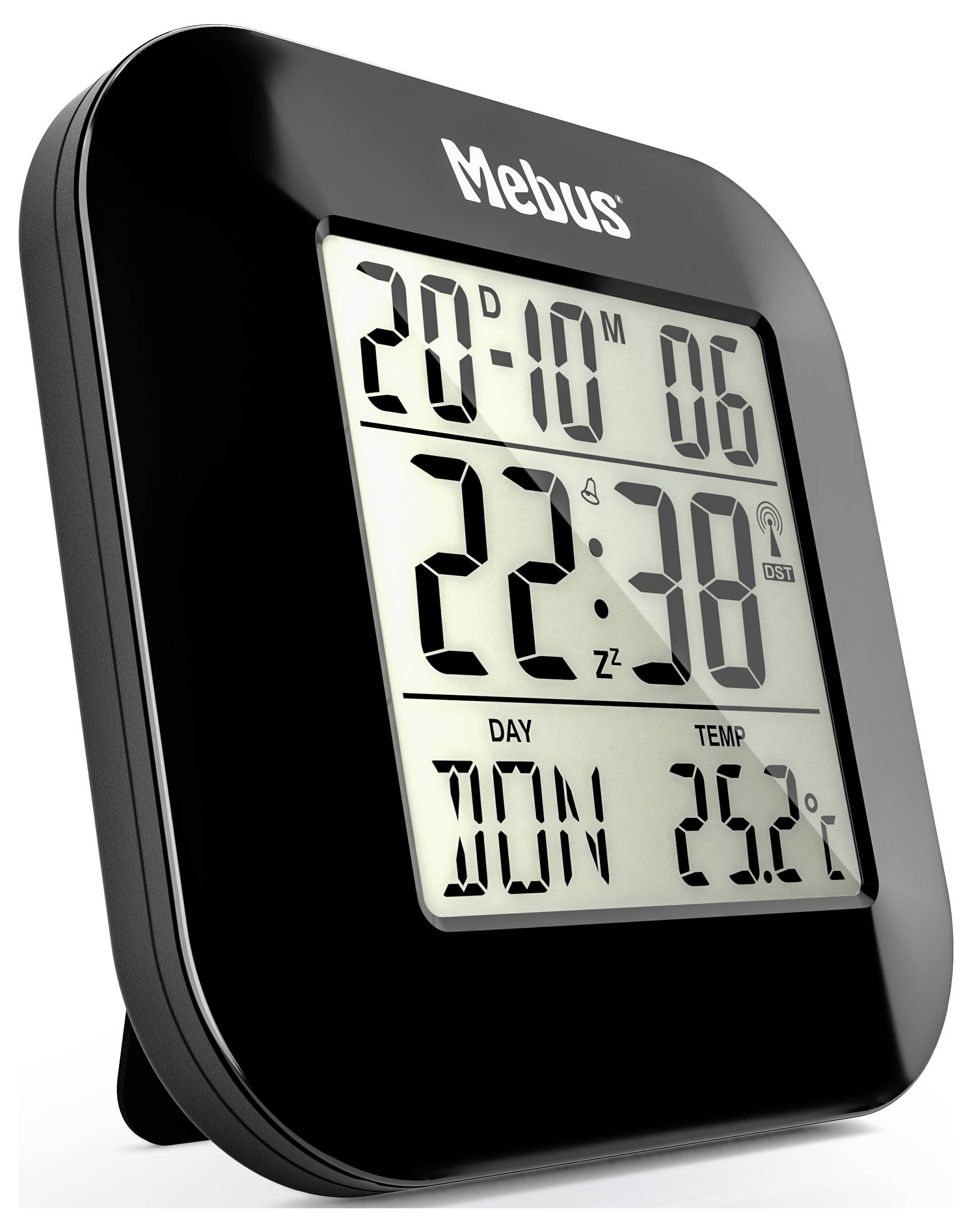 Une horloge numérique noire affiche la date « 20-10-06 » et l'heure « 22:38 ». Elle affiche également le jour « DON » et la température « 26,2°C ».