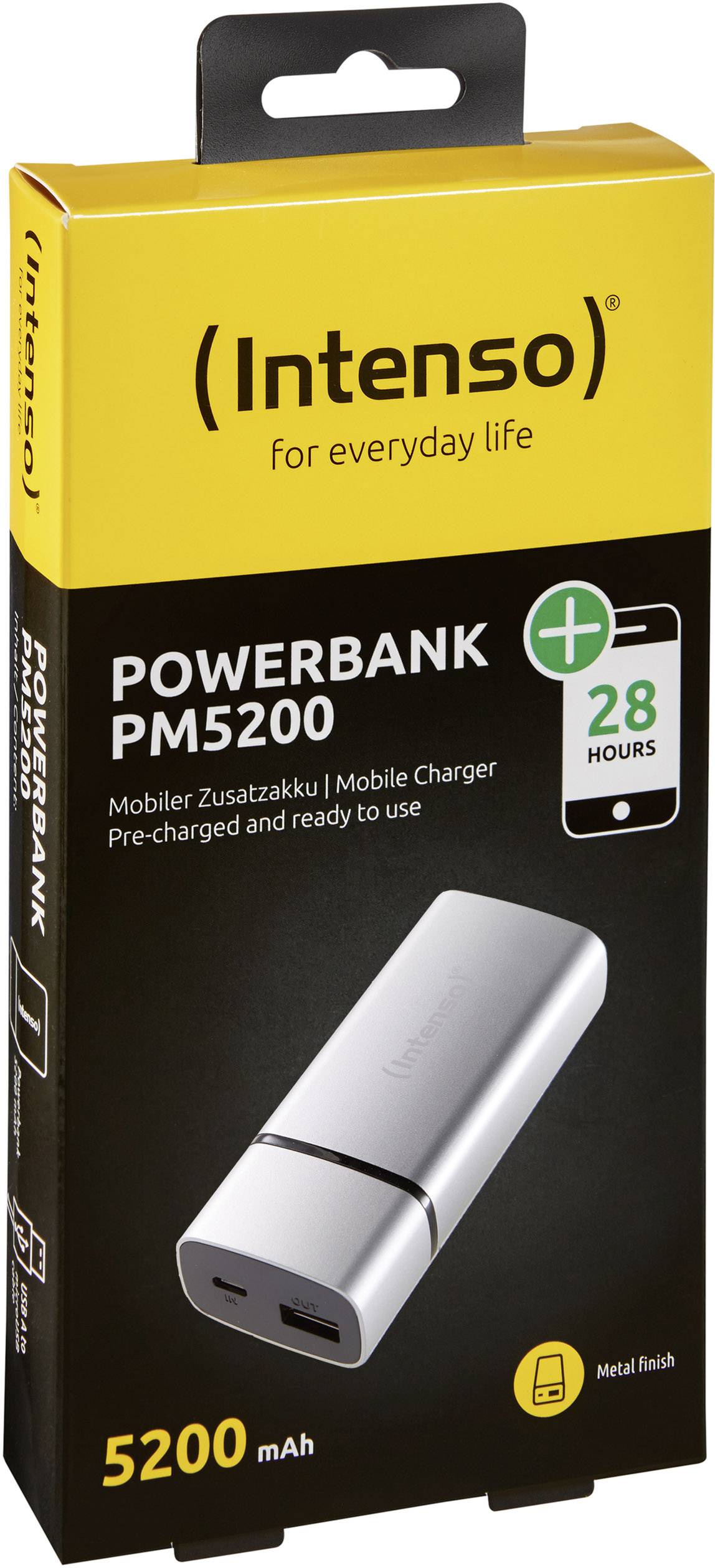 Intenso PM5200 Powerbank (batterie supplémentaire) 5200 mAh Li-Ion argent Affichage du statut