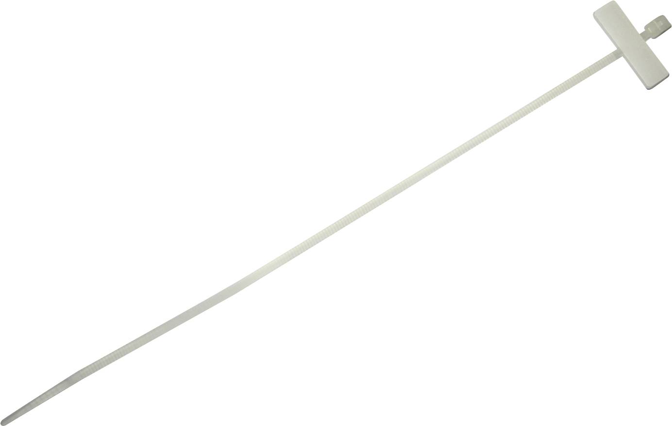 Un collier de serrage blanc avec une fermeture en haut, long et étroit, adapté pour fixer ou regrouper des câbles.