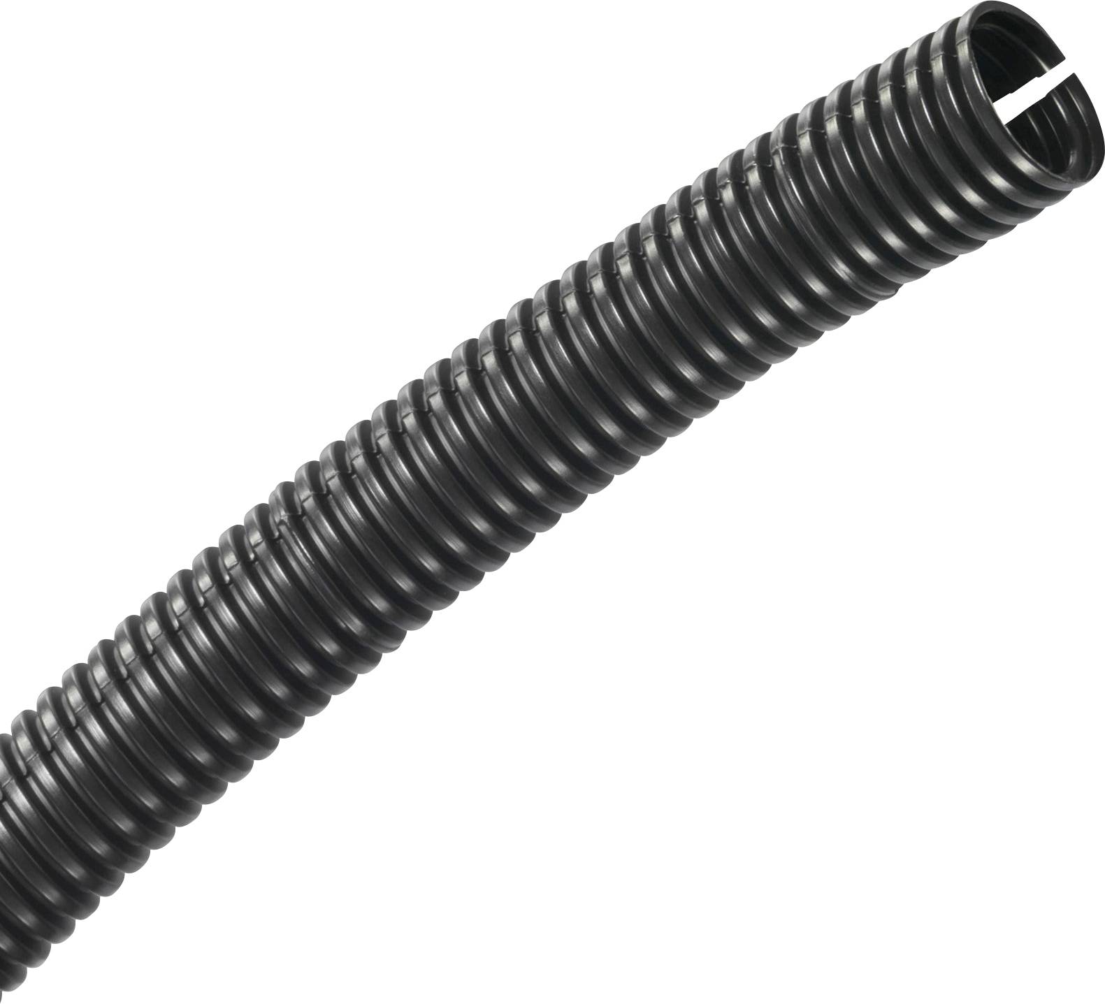 Flexible gaine en plastique noir nervurée, adaptée à la protection des câbles.