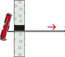 Ein Diagramm, das einen roten Pfeil zeigt, der nach rechts entlang einer horizontalen Linie verläuft, die durch einen rechteckigen Block verläuft, der von gepunkteten Texturen flankiert wird.