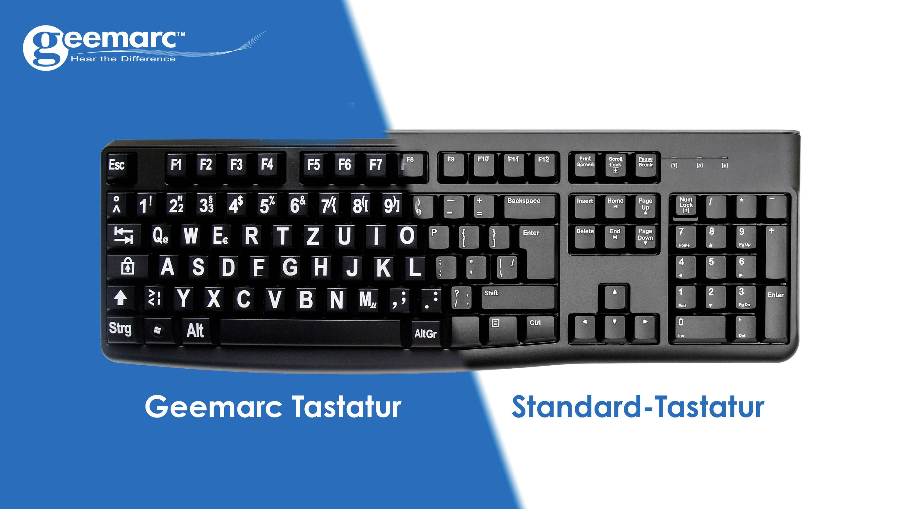 Geemarc KBSV3_BLK_GE USB Clavier allemand, QWERTZ noir touches XL