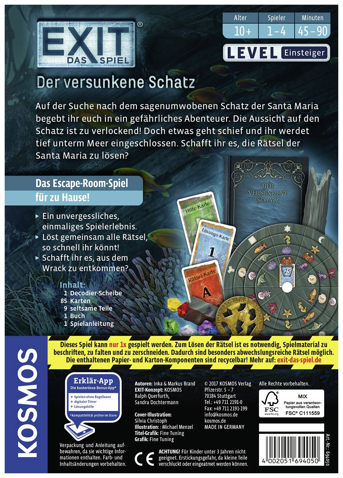 'EXIT Le Jeu : Le Trésor Englouti' est un jeu d'escape game pour 1-4 joueurs à partir de 10 ans. L'objectif est de résoudre des énigmes pour trouver un trésor. Contient un livret d'instructions et des cartes.