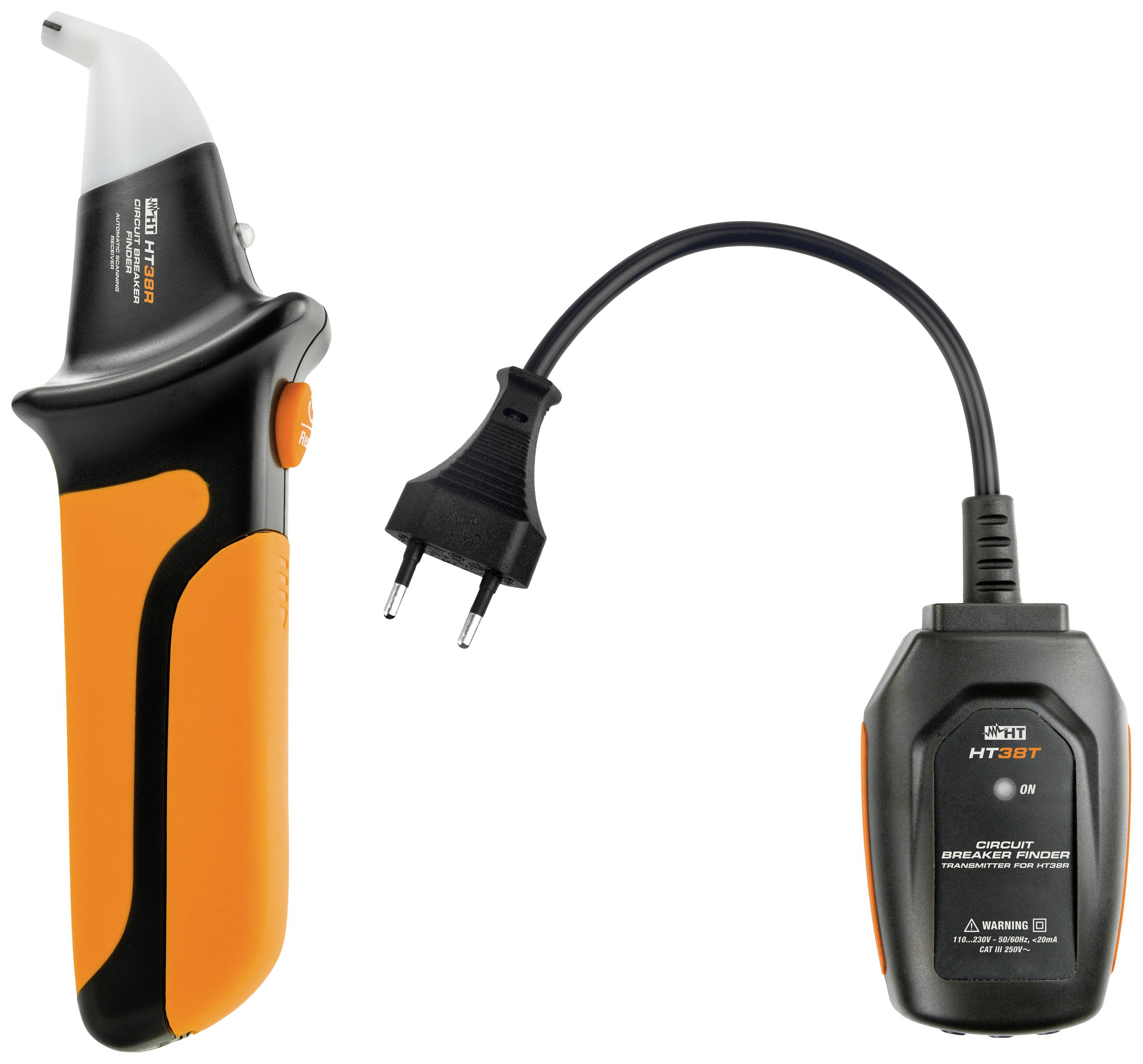 Appareils électriques de test pour la détection de défauts : Testeur de phase sans contact à gauche et testeur de circuit électrique avec fiche européenne à droite.