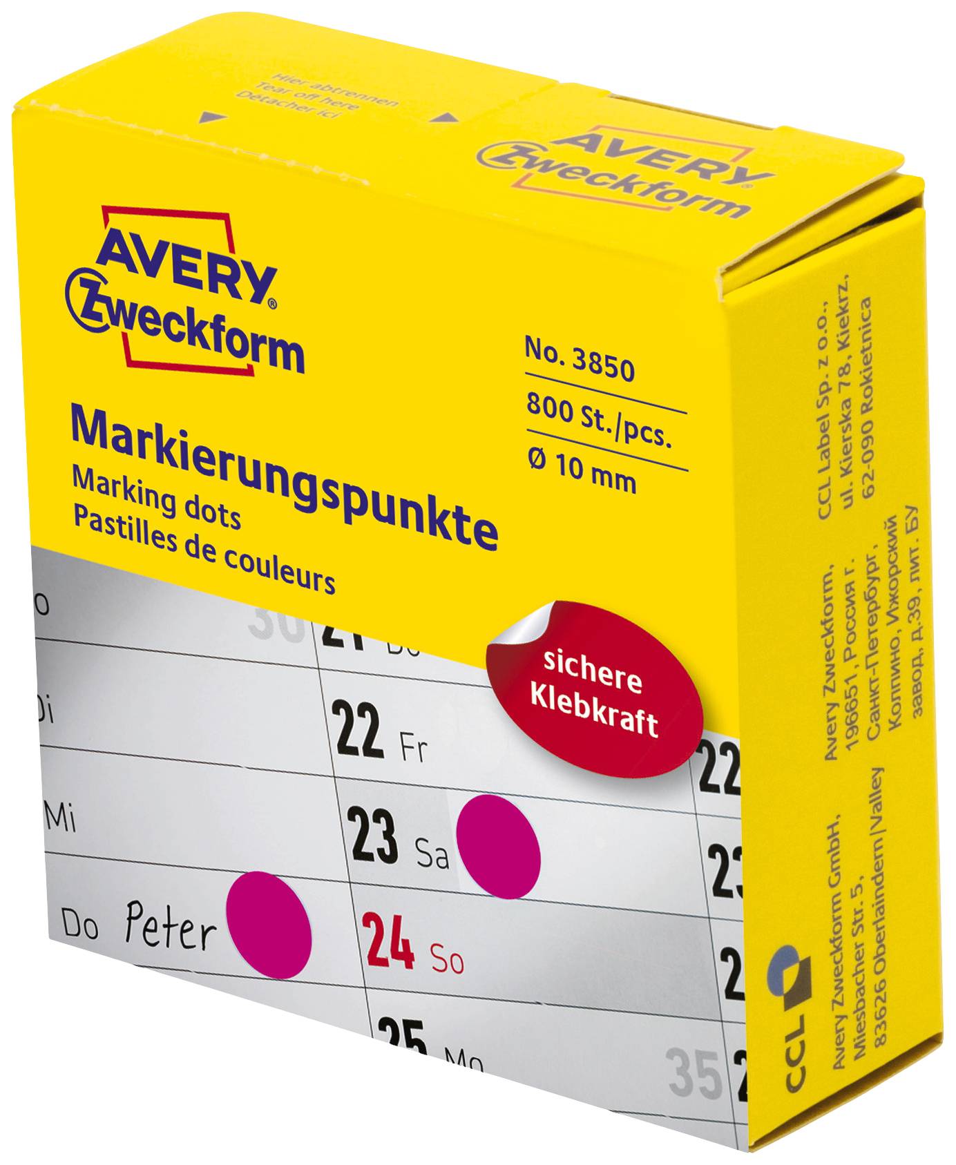 'Paquet de points de marquage Avery Zweckform, 10 mm, 800 pièces, adaptés à l'organisation, avec une forte adhérence.'