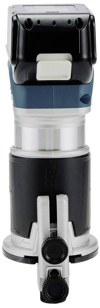 Un moteur de fraisage électrique compact et portable en bleu et noir, avec une molette de réglage et un système de fixation adapté à une utilisation sur table.