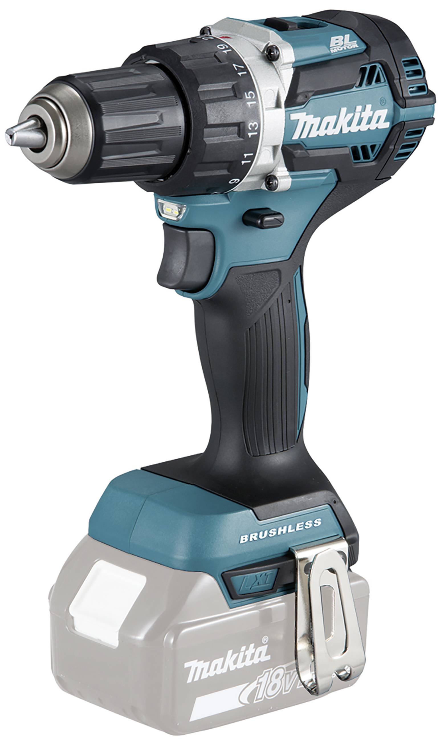 Un tournevis-perceuse sans fil Makita, 18 V, avec moteur brushless, adapté aux travaux de bricolage et aux utilisations professionnelles.