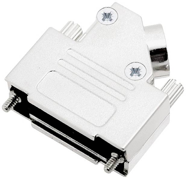 Connecteur métallique à deux vis de sécurisation, adapté pour les connexions électriques. Surface brillante, forme rectangulaire.