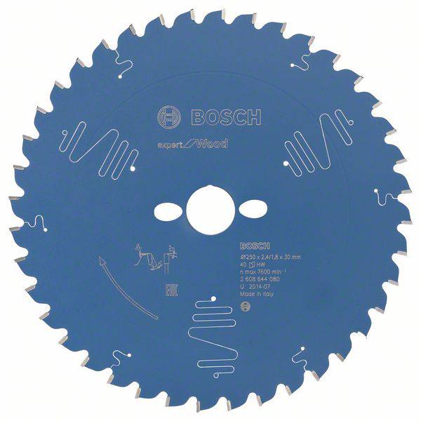 Image d'une lame de scie circulaire Bosch, modèle 'Expert for Wood', Ø 225 mm, avec 40 dents, adaptée pour le travail du bois.