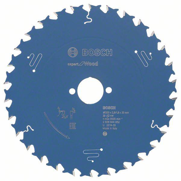 Lame de scie Bosch à 30 dents, adaptée aux travaux sur bois, diamètre 216 mm et alésage 30 mm. Modèle 'expert for Wood'.