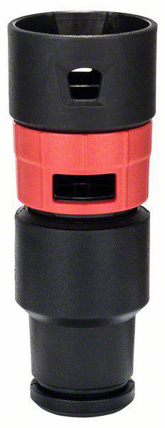 Un adaptateur noir et rouge avec des ouvertures rondes et rectangulaires, probablement destiné à des techniques de connexion pour des applications industrielles.