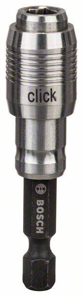 Adaptateur métallique pour embout avec inscription 'click' et logo Bosch, adapté aux perceuses et tournevis.