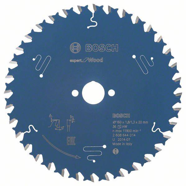 Lame de scie circulaire Bosch expert for Wood, diamètre 160 mm, 20 dents, adaptée aux travaux sur bois, Fabriqué en Italie.