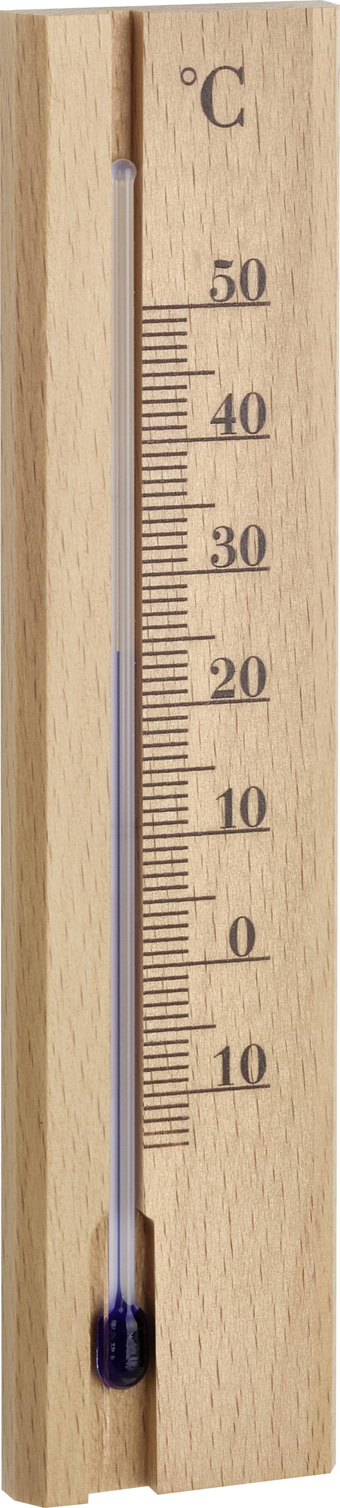 Thermomètre mural en bois gradué en °C, affichant une température très basse autour des négatifs de quinze à dix-neuf degrés.