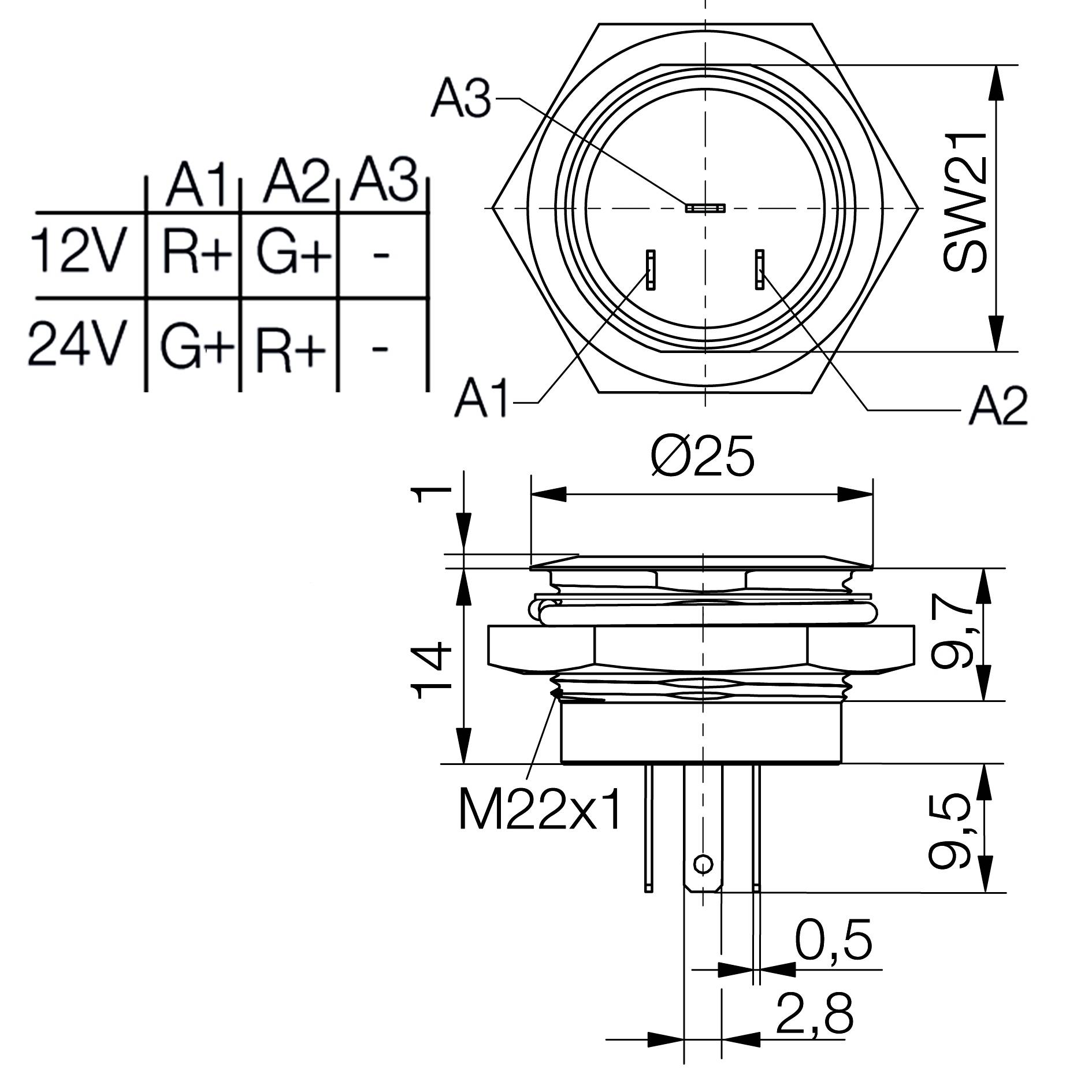 Signal Construct SMFE22212 Voyant de signalisation LED multicolore rouge, vert 12 V/DC
