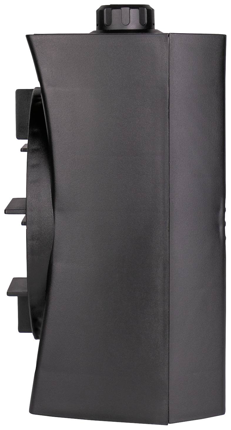 Un réservoir rectangulaire noir en plastique avec un bouchon de fermeture et des fixations latérales pour le montage, probablement destiné au transport de liquides.