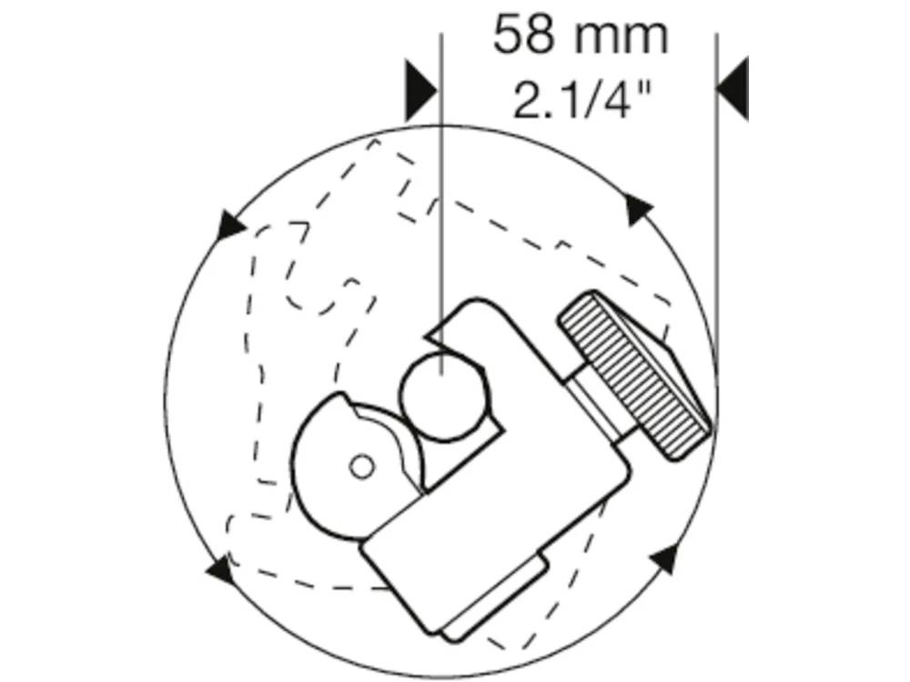 Schéma montrant un mécanisme de valve avec un diamètre de 58 mm (2,25 pouces). Des flèches indiquent le mouvement et les composants de positionnement.