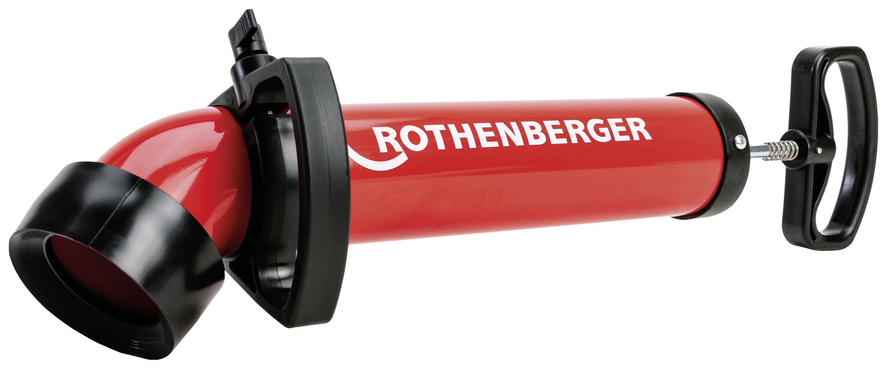 Un déboucheur à main rouge avec une poignée et un embout noirs. Le nom de marque 'Rothenberger' est imprimé sur le corps principal.
