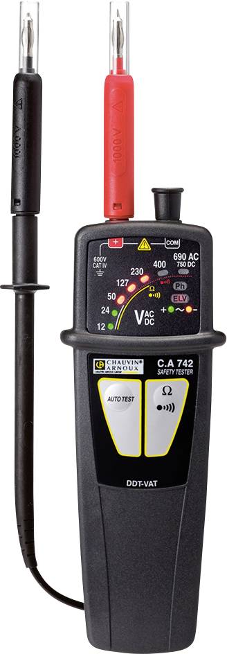 Testeur de tension à 2 pôles Chauvin Arnoux C.A 742 IP2X CAT IV 600 V Acoustique, Bargraphe, LED