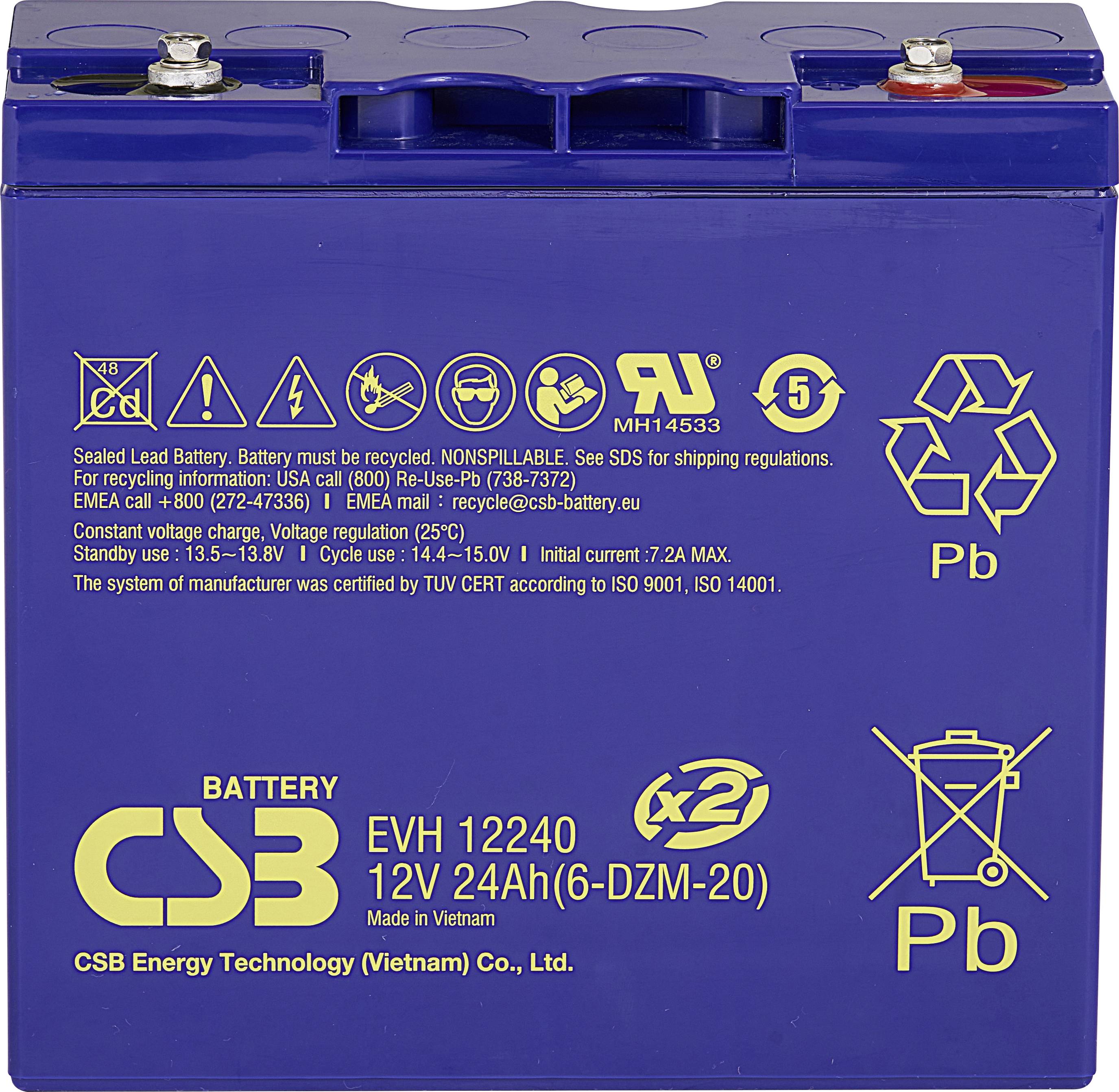 CSB Battery EVH 12240 EVH12240 Batterie au plomb 12 V 24 Ah plomb (AGM) (l x H x P) 181 x 170 x 76 mm raccord à vis M5 résistant