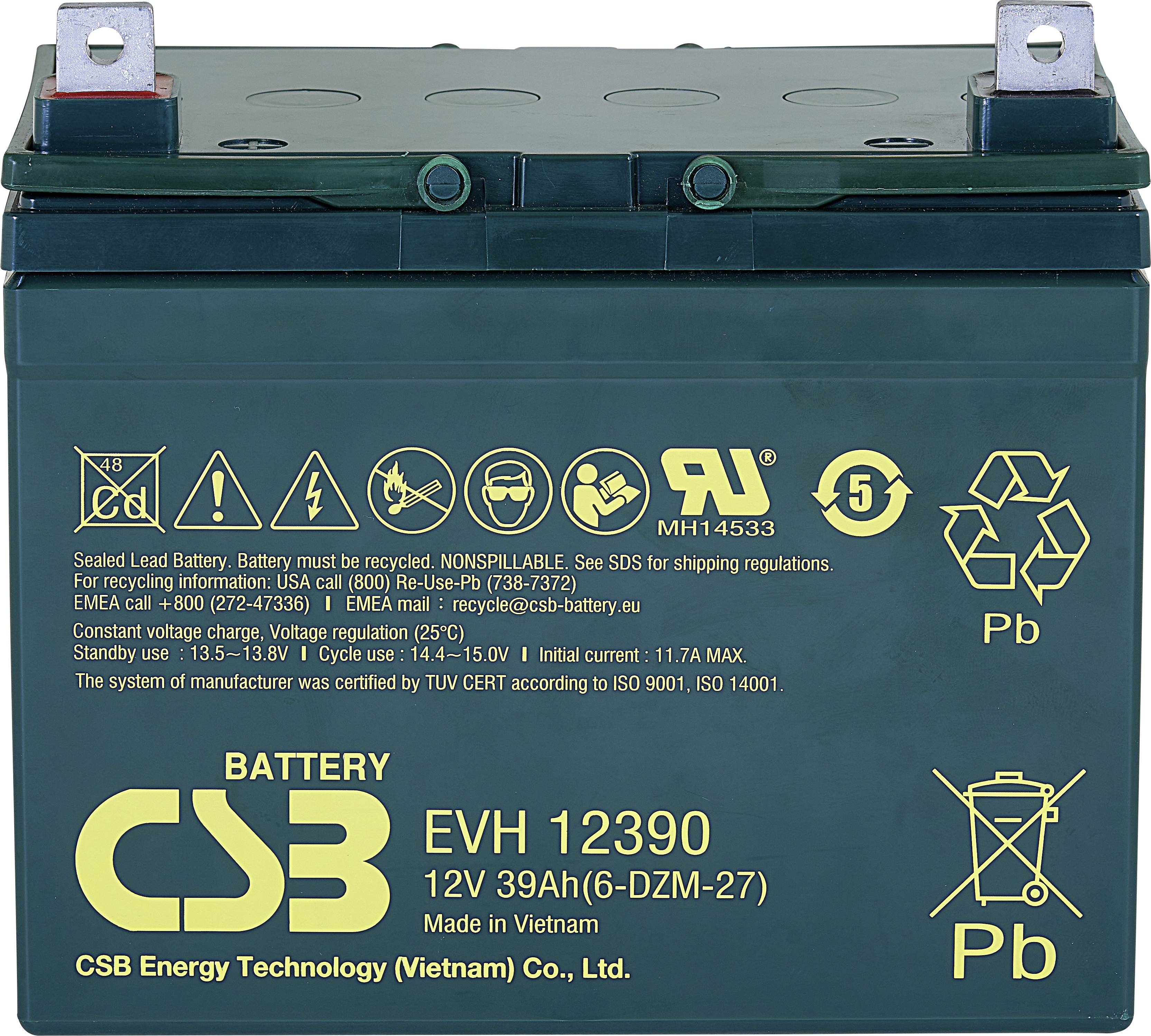 CSB Battery EVH 12390 EVH12390 Batterie au plomb 12 V 39 Ah plomb (AGM) (l x H x P) 196 x 178 x 155 mm raccord à vis M6 résistant