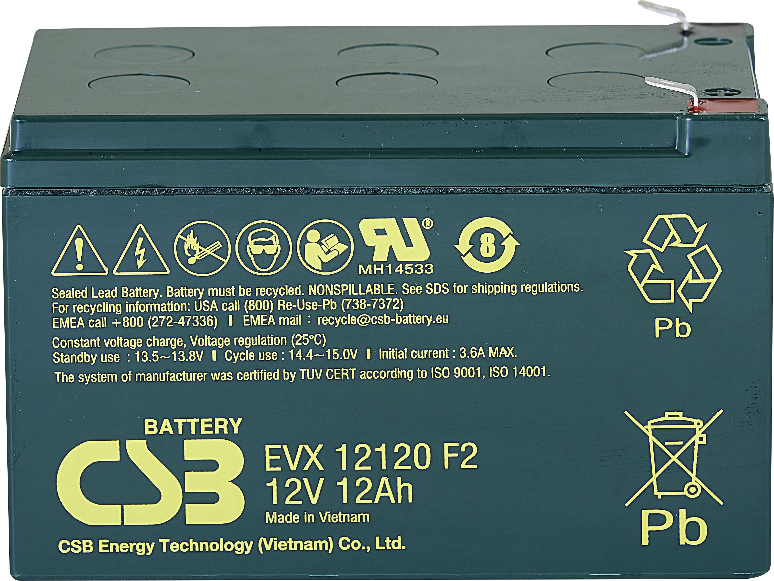 CSB Battery EVX 12120 EVX12120F2 Batterie au plomb 12 V 12 Ah plomb (AGM) (l x H x P) 151 x 100 x 98 mm cosses plates 6,35