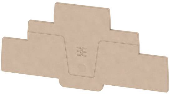 Élément trapézoïdal beige à trois couches avec un symbole central.