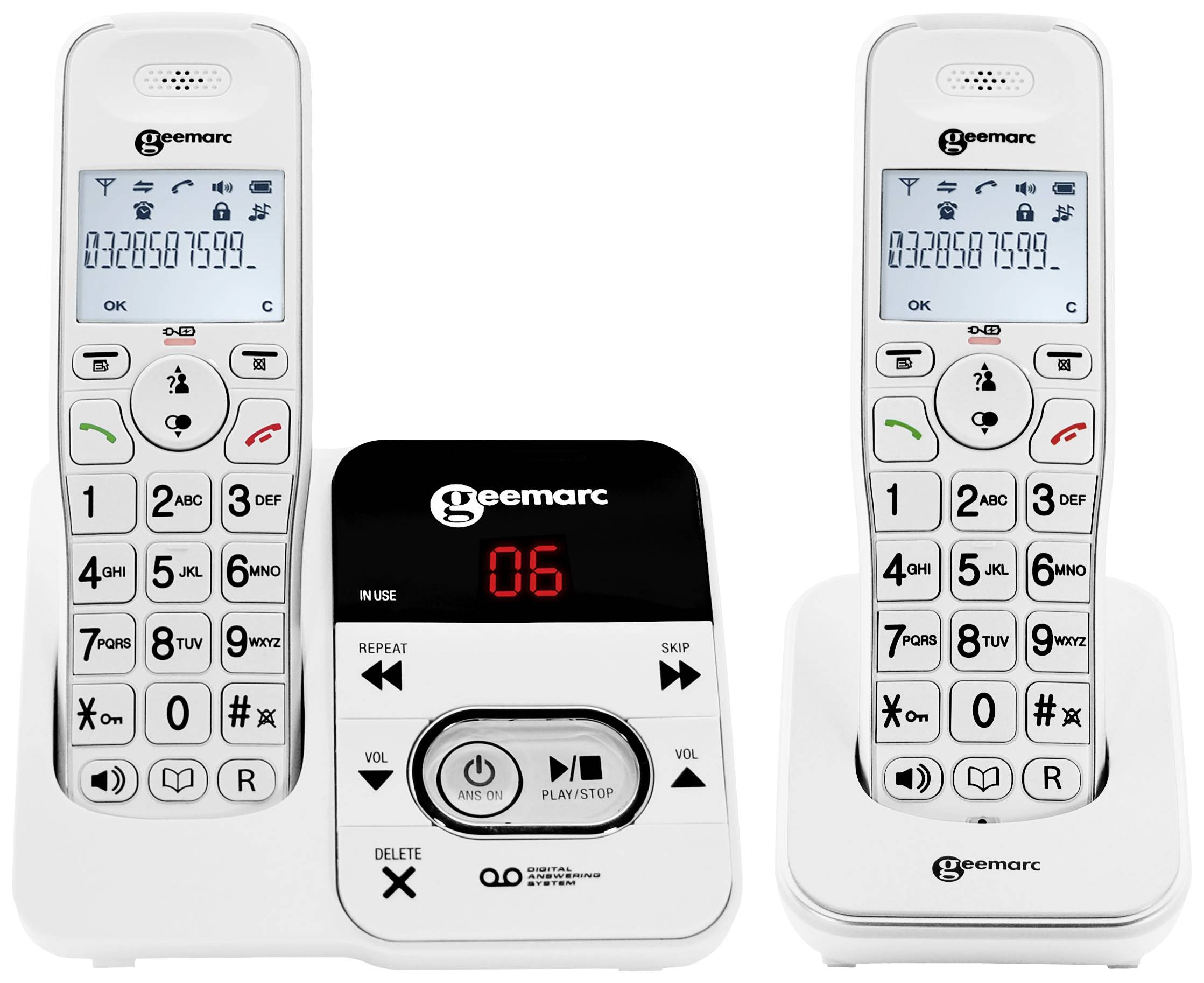 Geemarc AMPLIDECT 295-2 Téléphone sans fil pour séniors répondeur téléphonique écran éclairé blanc