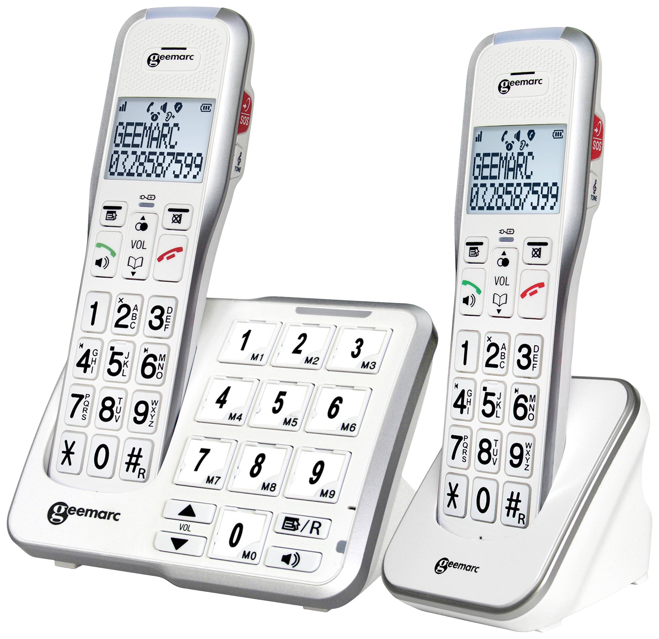 Geemarc AMPLIDECT 595-2 PHOTO Téléphone sans fil pour séniors répondeur téléphonique, touches photo écran éclairé blanc